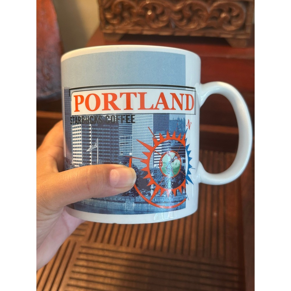Vintage 1999 Starbucks Portland City Mug 16oz Skyline Mount Hood Collector Cup - Picture 4 of 9